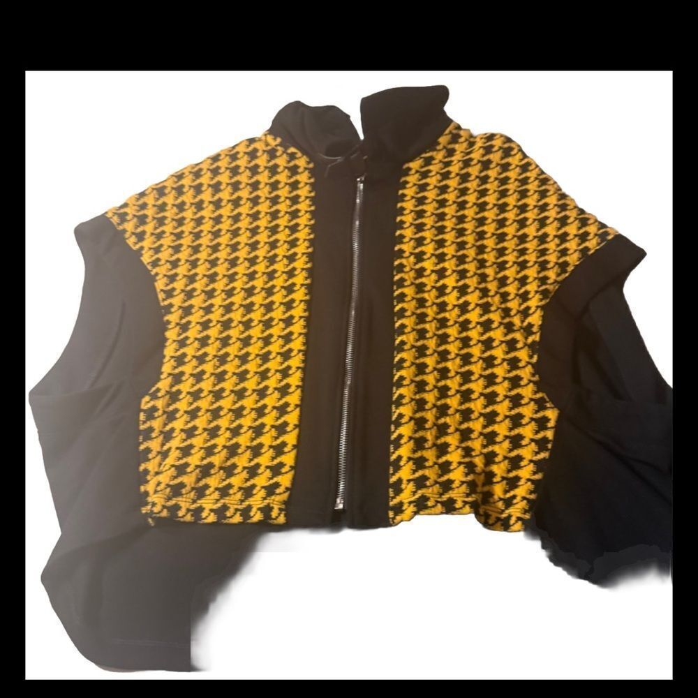Vintage Zoe Black & Yellow Sleeveless Zip Blazer Size M